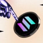 Illustration of a digital hand pointing at a Solana logo with stars