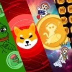 Popular memecoin images including Dogecoin, Shiba Inu, Pepe and Floki