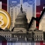 USA Capital buildings, dollar notes, Bitcoin image