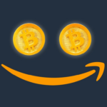 Amazon logo with Bitcoin eyes