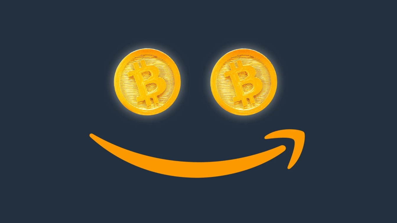 Amazon logo with Bitcoin eyes