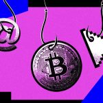 Colorful image with bitcoin logo & hook in logo.
