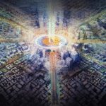 Illustration of a city with all roads leading to Bitcoin.