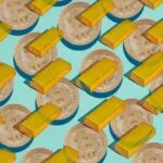 Bitcoin and gold bar images