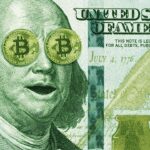 US Dollar bill with Bitcoin eyes