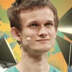 Vitalik Buterin, micraphone, ethereum logo.