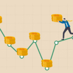 Cartoon image of a man managing his financial portfolio.