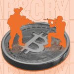 Bitcoin image with 2 x members of the army in cartoon format.