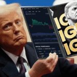 Donald Trump holding up Fight memecoin board