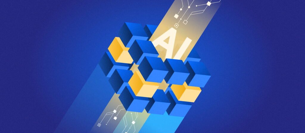 AI image showcased by blockchain blocks
