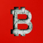 Bitcoin logo wrapped in US dollar bills