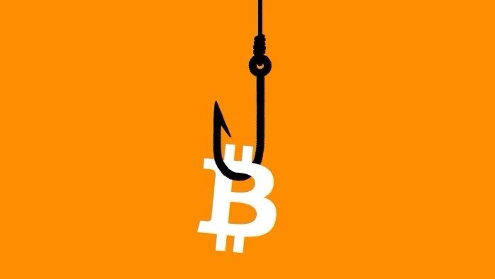 Hook through Bitcoin logo.