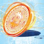 Bright, colourful Bitcoin image.