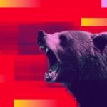 Bear growling with red background signalling bearish conditions.