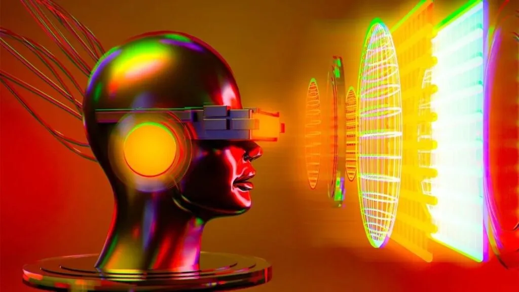 AI Robot, bright lights