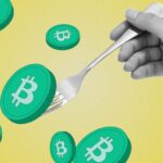 Hand with fork collecting Bitcoin images