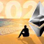 Man looking at the 2026 sunset with an Ethereum logo