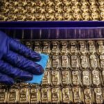 Mini gold bars being cleaned.