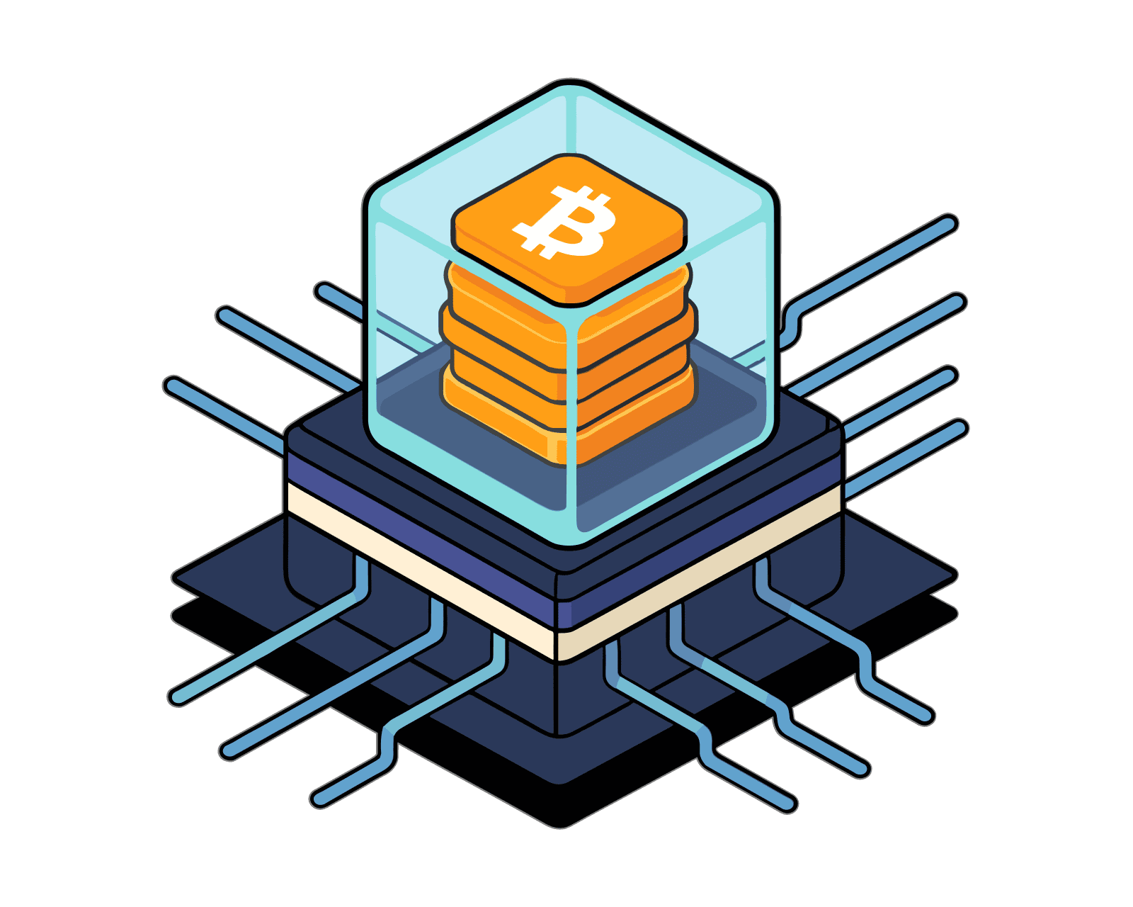A drawing rfelcting various networks connection to Bitcoin, highlighting what real world assets are. 