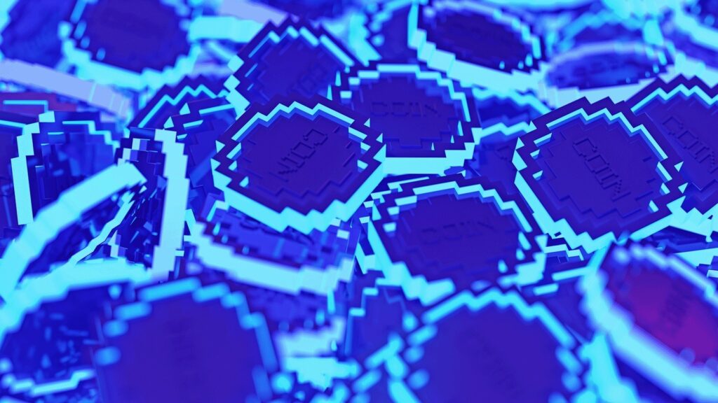 Bright blue square coin blocks